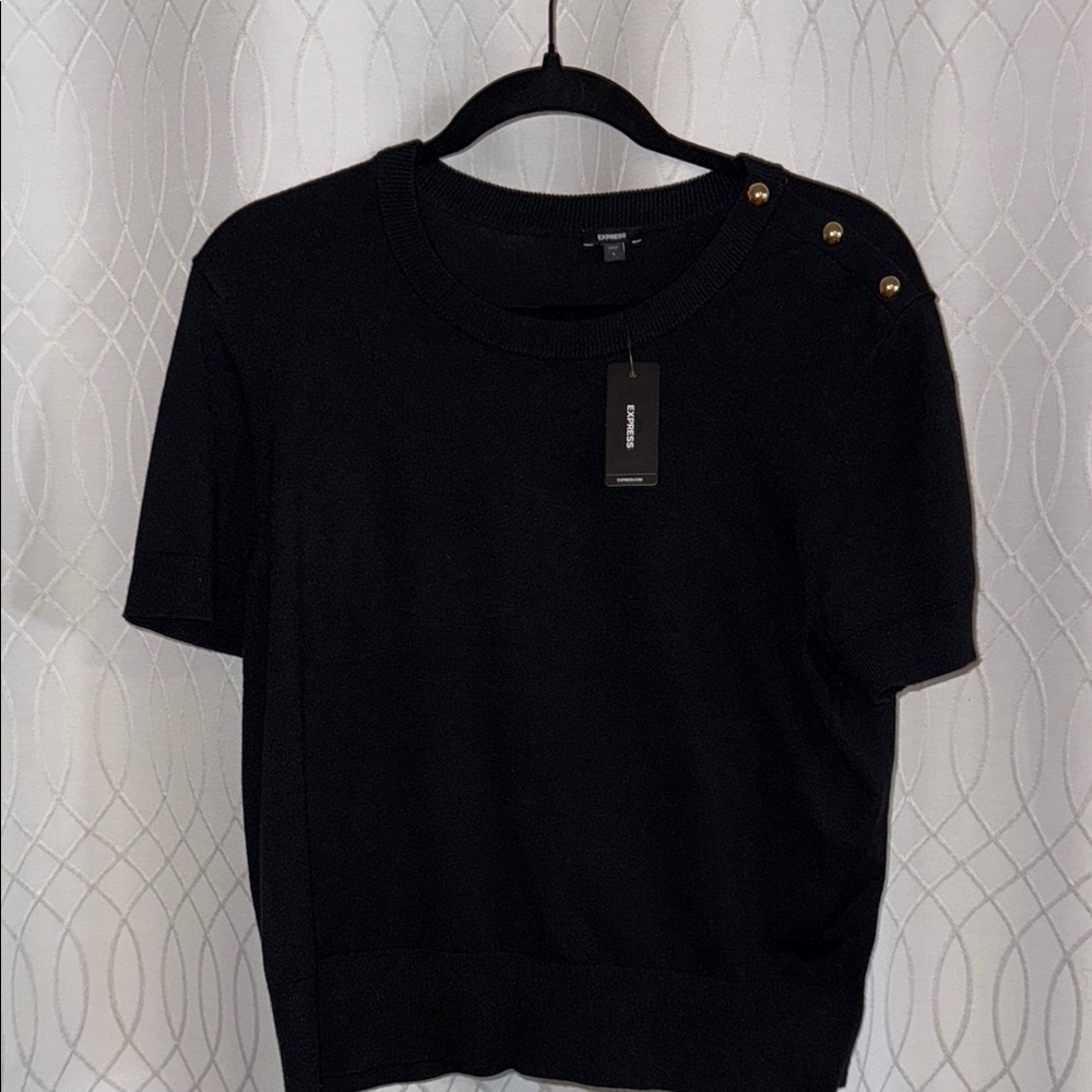 Express Black Sweater with Gold Button Accents